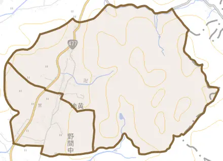 地黄とその周辺の地図。町の範囲を重ねている