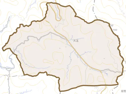 天王とその周辺の地図。町の範囲を重ねている