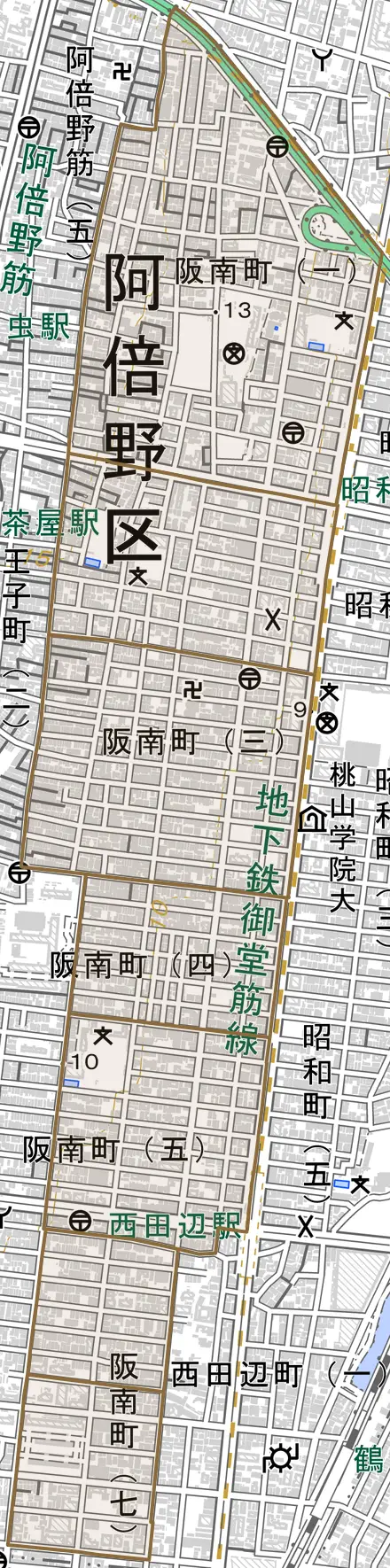 阪南町とその周辺の地図。町の範囲を重ねている