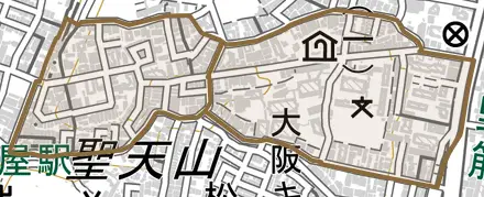 丸山通とその周辺の地図。町の範囲を重ねている