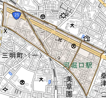 天王寺町南とその周辺の地図。町の範囲を重ねている