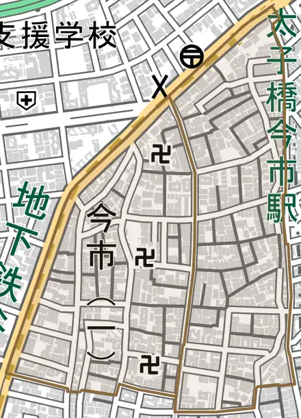 今市とその周辺の地図。町の範囲を重ねている