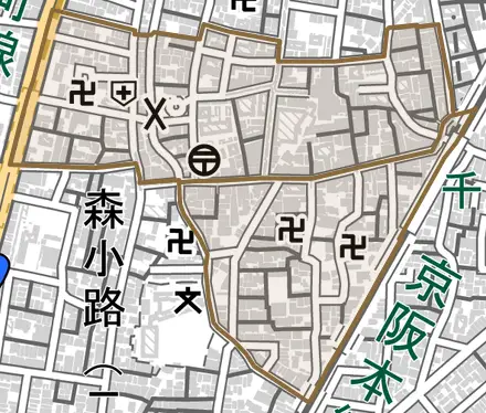 千林とその周辺の地図。町の範囲を重ねている