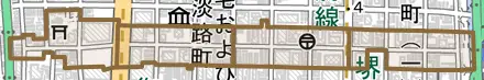 淡路町とその周辺の地図。町の範囲を重ねている