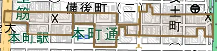 安土町とその周辺の地図。町の範囲を重ねている