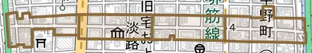 平野町とその周辺の地図。町の範囲を重ねている