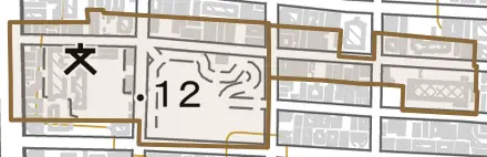 糸屋町とその周辺の地図。町の範囲を重ねている
