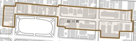 粉川町とその周辺の地図。町の範囲を重ねている