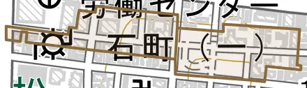 石町とその周辺の地図。町の範囲を重ねている