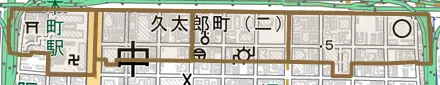 久太郎町とその周辺の地図。町の範囲を重ねている