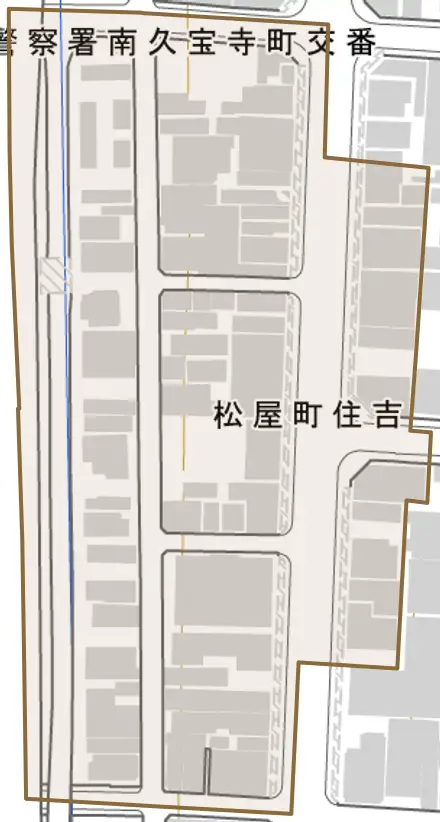 松屋町住吉とその周辺の地図。町の範囲を重ねている