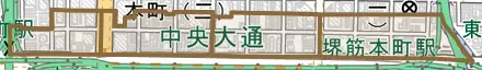 南本町とその周辺の地図。町の範囲を重ねている
