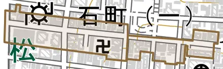 島町とその周辺の地図。町の範囲を重ねている
