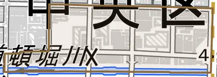 宗右衛門町とその周辺の地図。町の範囲を重ねている