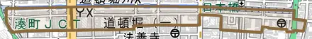 道頓堀とその周辺の地図。町の範囲を重ねている