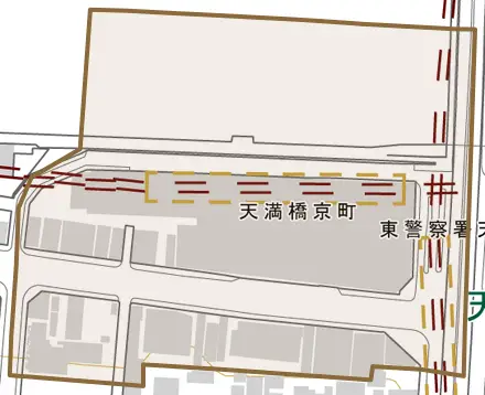 天満橋京町とその周辺の地図。町の範囲を重ねている