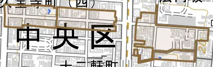 内久宝寺町とその周辺の地図。町の範囲を重ねている