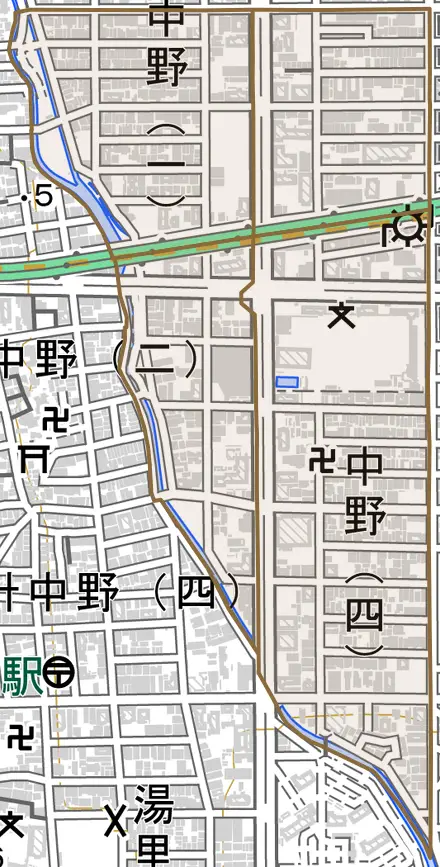 中野とその周辺の地図。町の範囲を重ねている