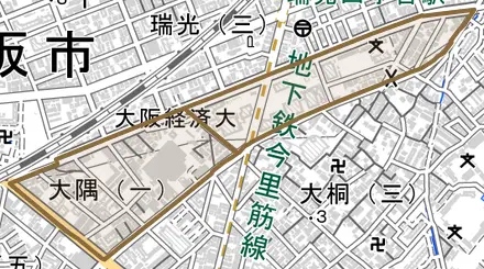 大隅とその周辺の地図。町の範囲を重ねている