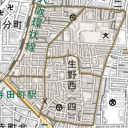 生野西とその周辺の地図。町の範囲を重ねている