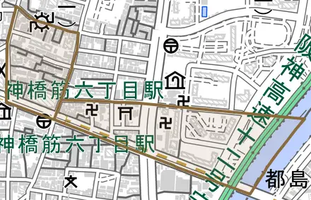 国分寺とその周辺の地図。町の範囲を重ねている