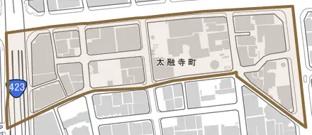 太融寺町とその周辺の地図。町の範囲を重ねている