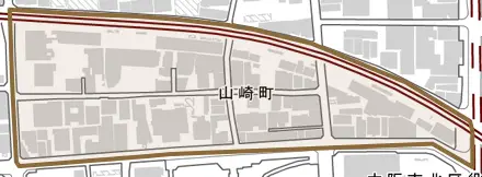山崎町とその周辺の地図。町の範囲を重ねている