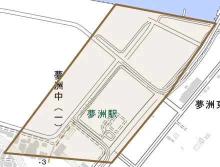 夢洲中とその周辺の地図。町の範囲を重ねている