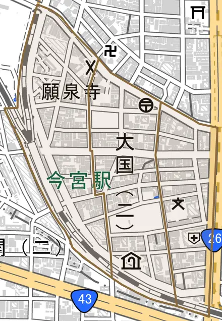 大国とその周辺の地図。町の範囲を重ねている