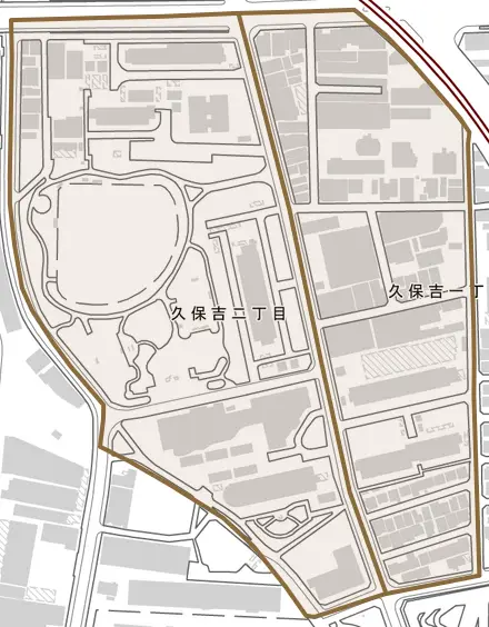 久保吉とその周辺の地図。町の範囲を重ねている