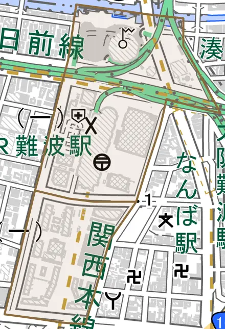 湊町とその周辺の地図。町の範囲を重ねている