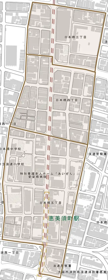 日本橋とその周辺の地図。町の範囲を重ねている