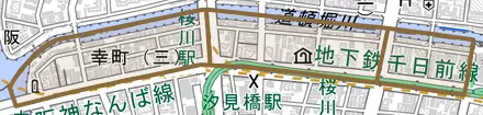 幸町とその周辺の地図。町の範囲を重ねている