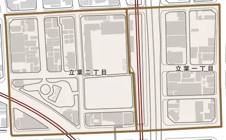 立葉とその周辺の地図。町の範囲を重ねている
