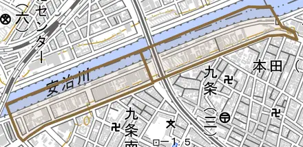 安治川とその周辺の地図。町の範囲を重ねている