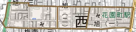 旭とその周辺の地図。町の範囲を重ねている