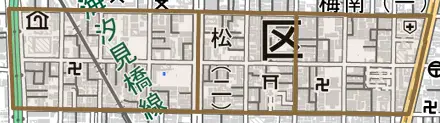 松とその周辺の地図。町の範囲を重ねている