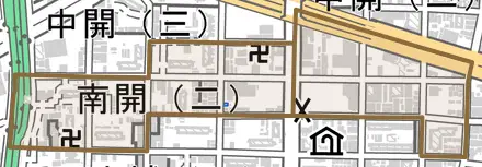 南開とその周辺の地図。町の範囲を重ねている