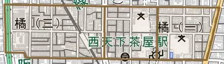 橘とその周辺の地図。町の範囲を重ねている