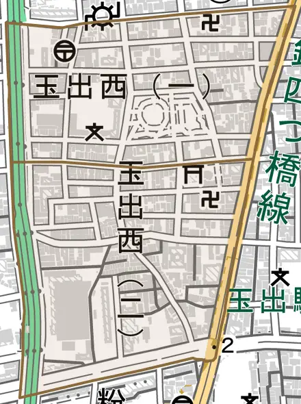 玉出西とその周辺の地図。町の範囲を重ねている