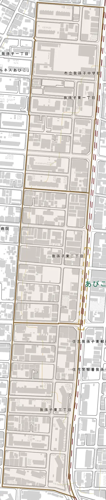我孫子東とその周辺の地図。町の範囲を重ねている