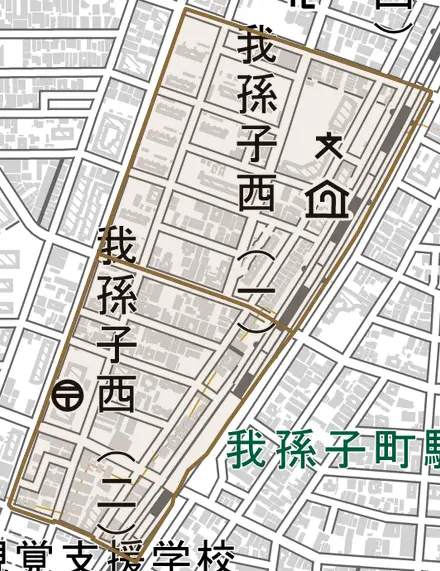 我孫子西とその周辺の地図。町の範囲を重ねている
