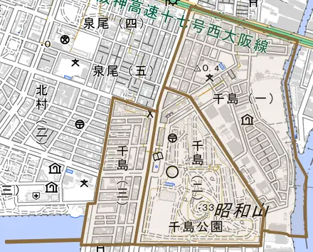 千島とその周辺の地図。町の範囲を重ねている