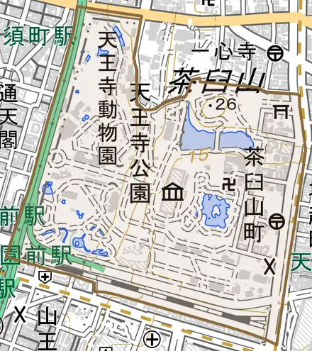 茶臼山町とその周辺の地図。町の範囲を重ねている