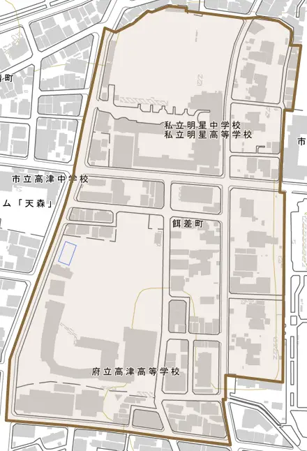 餌差町とその周辺の地図。町の範囲を重ねている