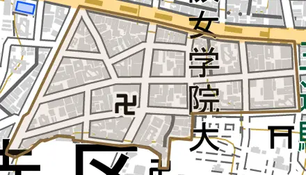 空堀町とその周辺の地図。町の範囲を重ねている