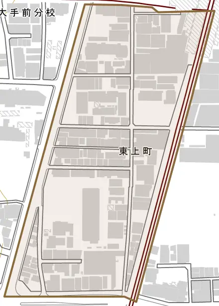 東上町とその周辺の地図。町の範囲を重ねている