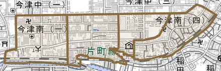 今津南とその周辺の地図。町の範囲を重ねている