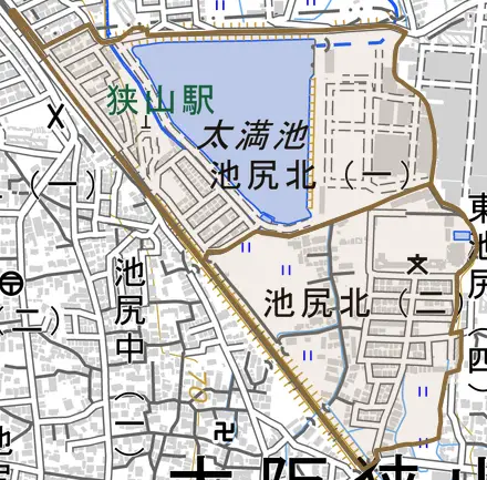 池尻北とその周辺の地図。町の範囲を重ねている