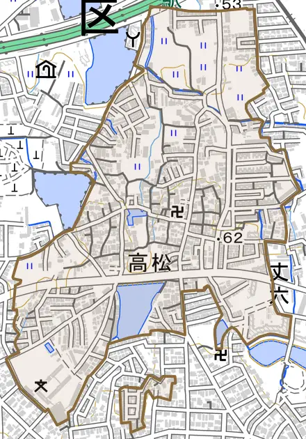 高松とその周辺の地図。町の範囲を重ねている